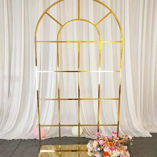 Gold Grid Grid Background White Door Bracket Arch Wedding Arch Background Decoration