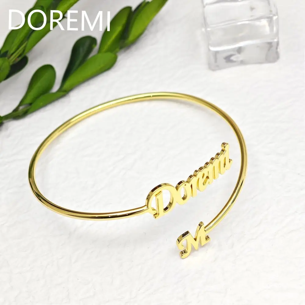 lateefah  Custom Name Spiral Letters Bangle Double  Initial Letter Gift Jewelry Name Gold Women Bracelet