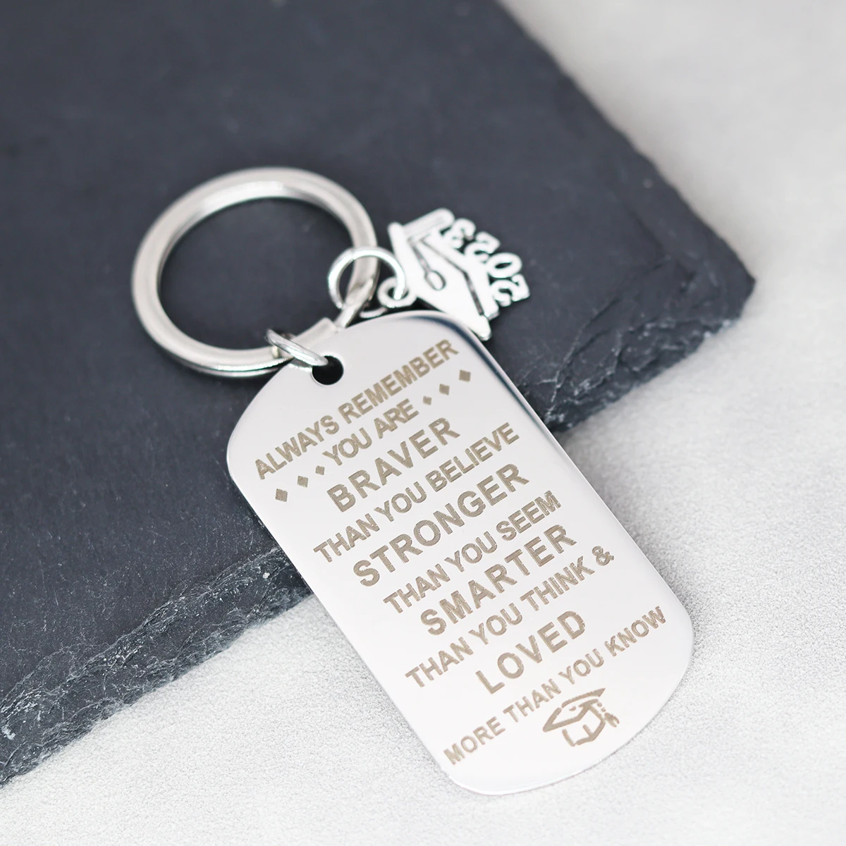 Stainless Steel Keyring Always Remember You Are Braver Key Chains Graduation Keychain Gift For Women Men Teen Girls Boys