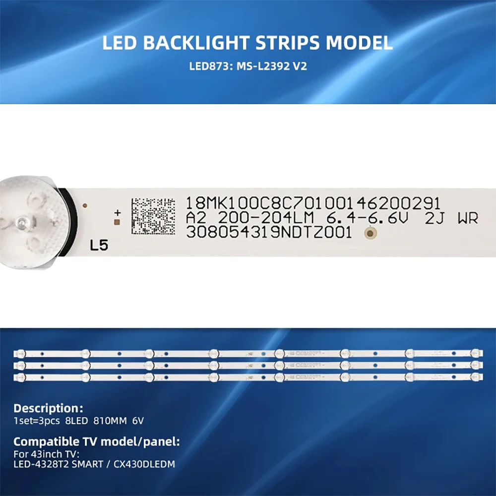 แถบไฟแบ็คไลท์ LED สำหรับ43EL610ANDT EC43F3FN DJTV43 DM-LED43UQ30 HTV-LED43FH A1 HL-00430A30-0402S-06 JL.D43042330-006AS-M