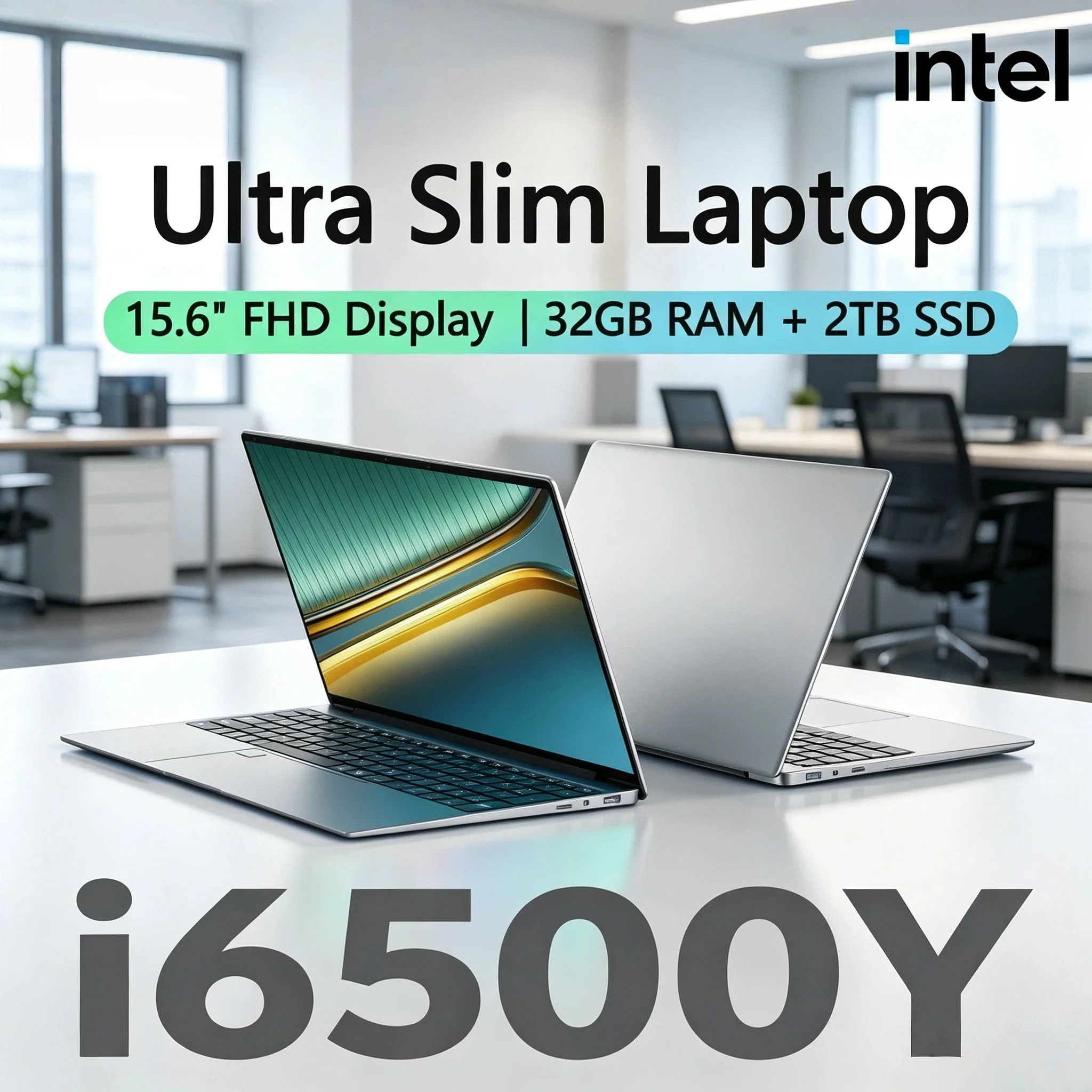 

15.6 Inch Laptop Large Screen 32GB RAM 2TB SSD Intel 6500Y Office Windows 11 Notebook 5000mAh Gamer PC Backlit Fingerprint New