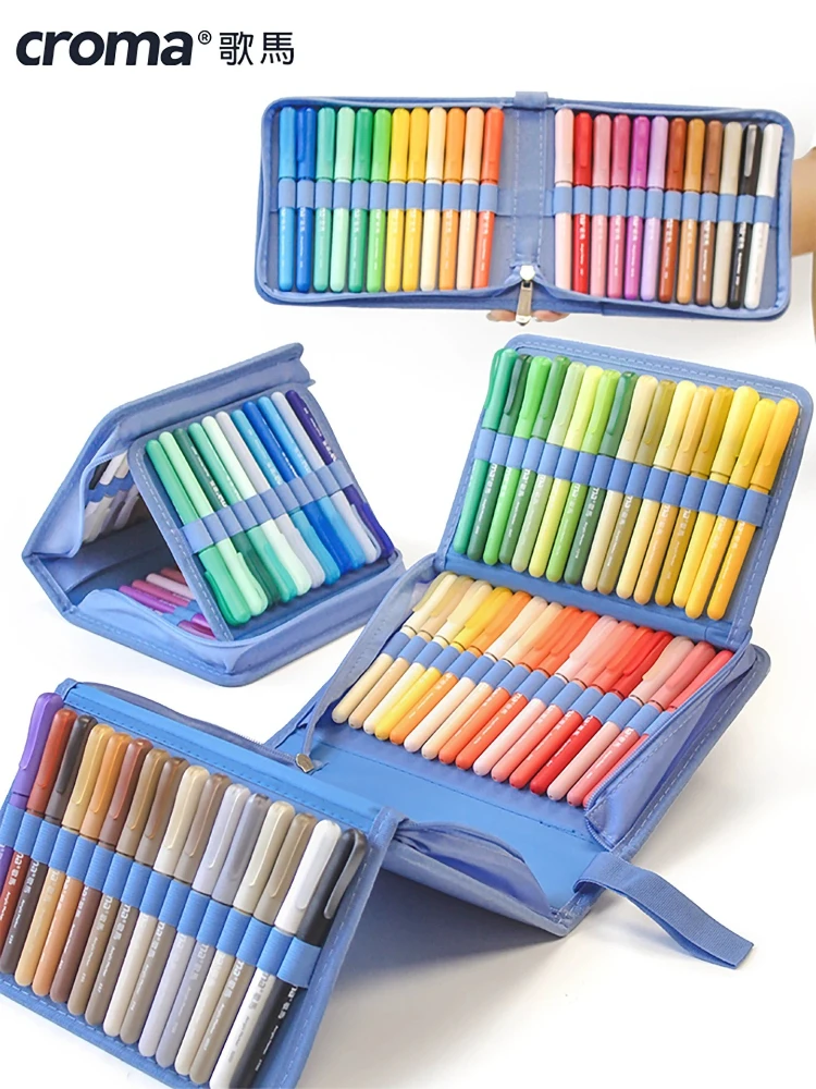 Croma 160/1 Colors Refillable Direct Liquid Acrylic Marker Set with Soft Tip Watercolor Washable Brush Art Supplies Stationery