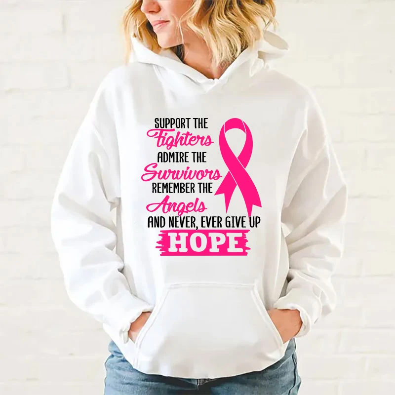 

New Breast Cancer Awareness Support The Fighters Print Hoodies Women Men Fashion Casual Sports Sweatshirts Pullovers Tops