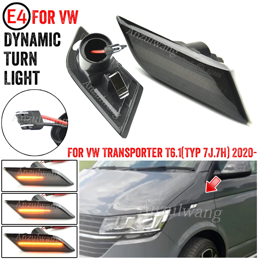 

LED Side Marker Lamps Plug&Play Error Free 2PCS LED Turn Signal Dynamic Lights For VW Transporter T6 2020- Sequential
