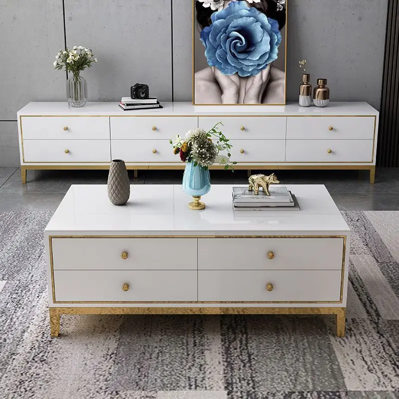 

Coffee table combination gold-plated modern simple floor cabinet small apartment household living room cabinet furniture