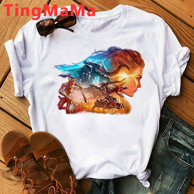 Horizon Forbidden West T Shirt Men 2022 Hot Games T-shirt Cartoon Summer Tops Graphic Tees Unisex Hip Hop Streetwear Tshirt Male