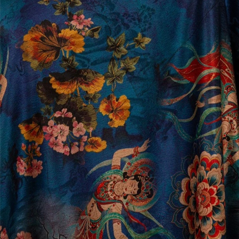 

1meter Dunhuang Printed Gambiered Silk Brocade Fabric Vintage Chinese Floral for Qipao Dress Hanfu DIY Fabric for Sewing