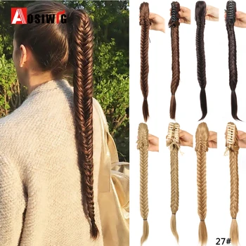 AOSI Cola de Caballo trenzada sintética con Clip de garra, postizos trenzados largos de 24 pulgadas, extensión de cabello