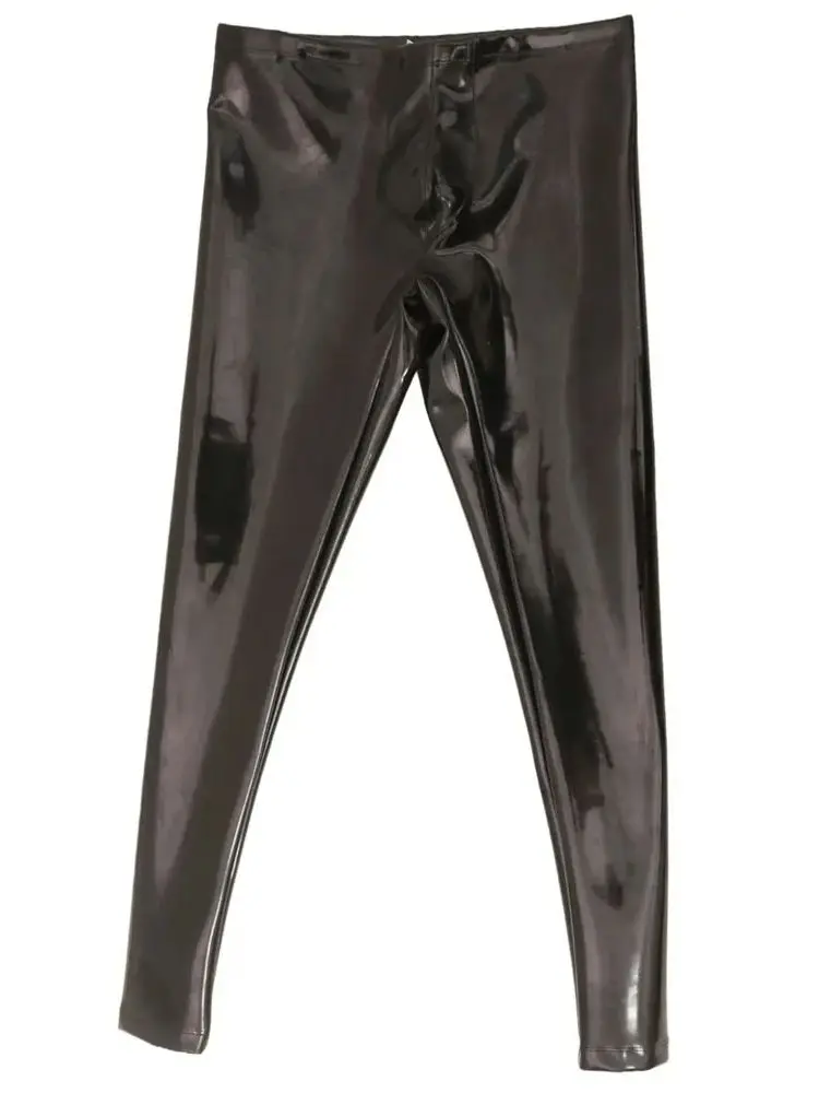 Shiny Matt Faux Latex Reversible Double Sided PU Leather Jeans Convex Pouch Legging Wet Look PVC Pencil Tights Trousers Pantalon
