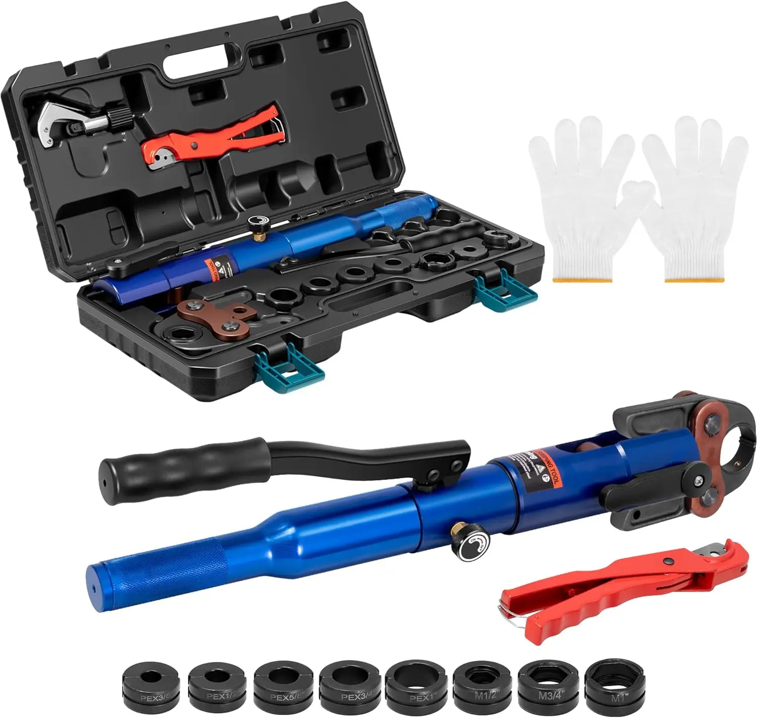 

Hydraulic Copper Tube Fittings Crimping Tool with 1/2" 3/4" and 1" Die Sets Press Crimper Suit for Narrow Space Viega Copper