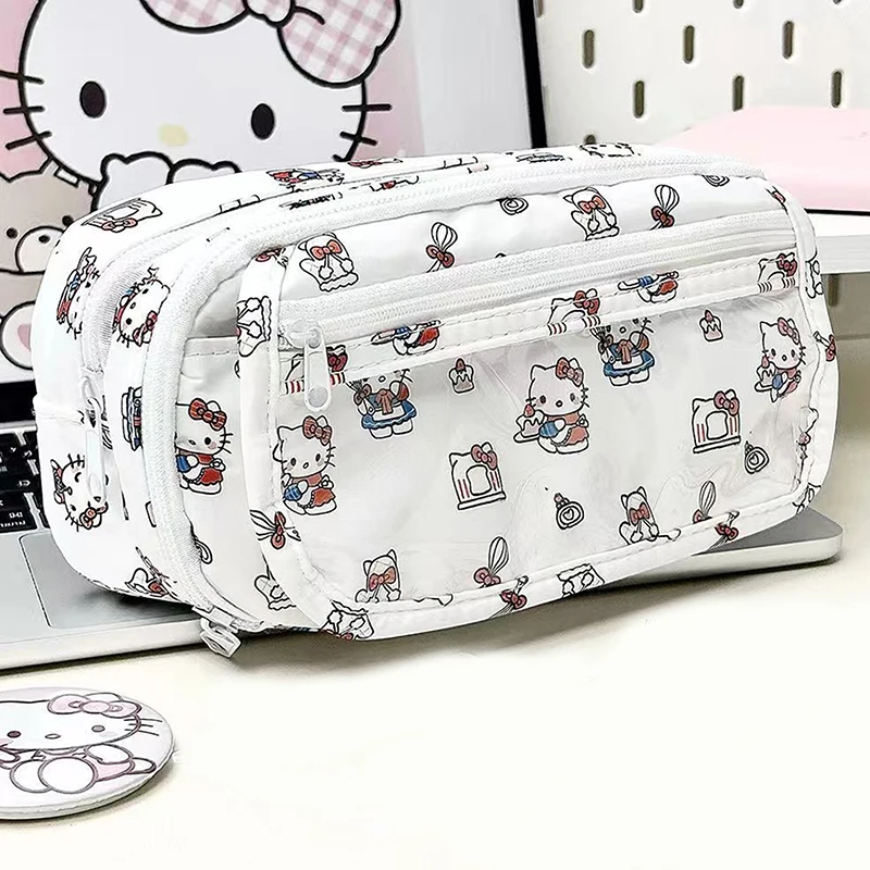 1Pcs Sanrio Hello Kitty Pencil Box Large Capacity Multifunctional Cartoon Pencil Case Visual Student Stationery Storage Bag