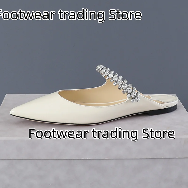 

Шлепанцы на плоской подошве с цепочкой Bing, лакированные кожаные остроконечные тапочки, сандалии на мелкой подошве, женская обувь Sandalias Mujer Verano