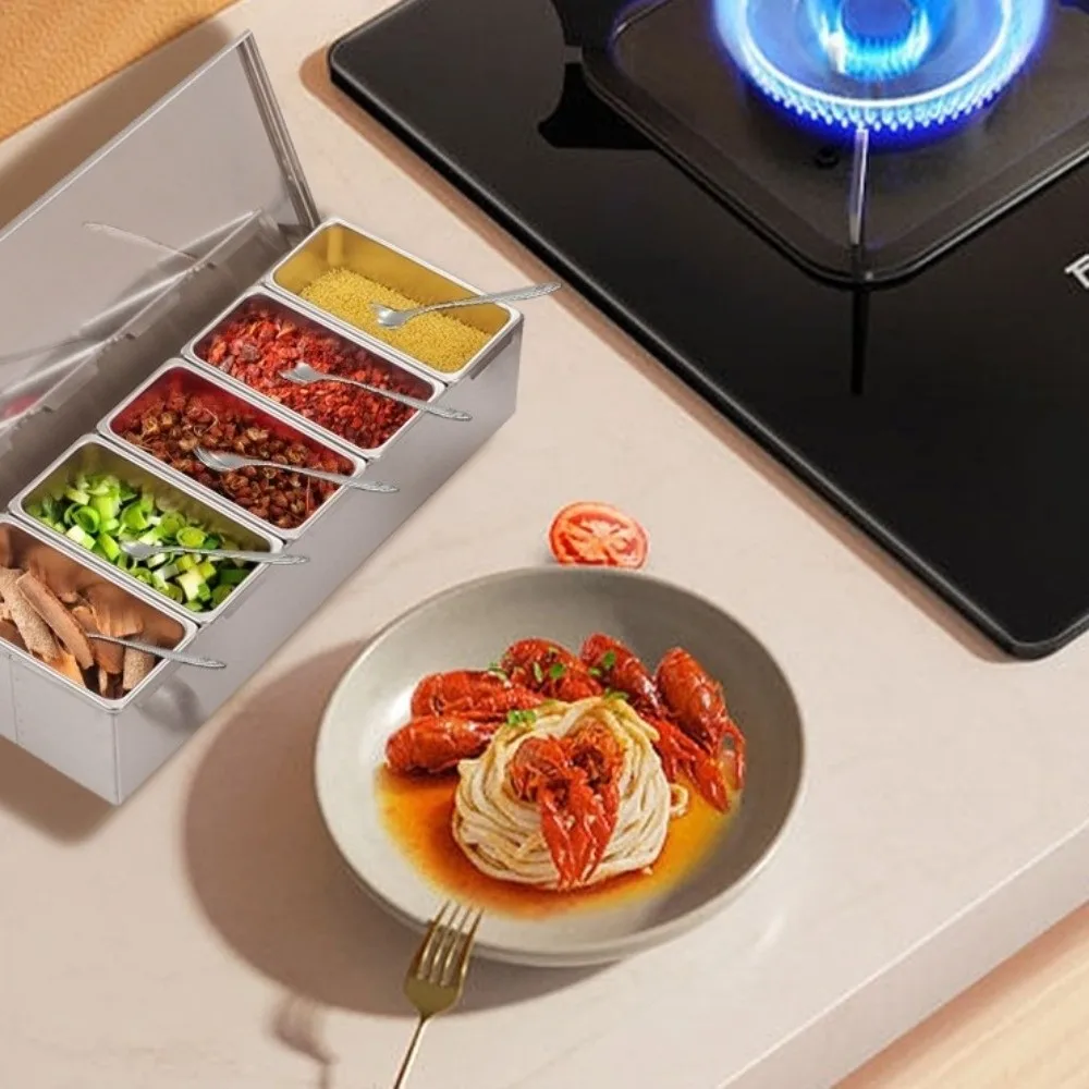 

Коробка для приправ из нержавеющей стали с крышкой, контейнер для приправ для рыбного соуса, съемный, легко чистящийся, кухонный ящик для хранения губ