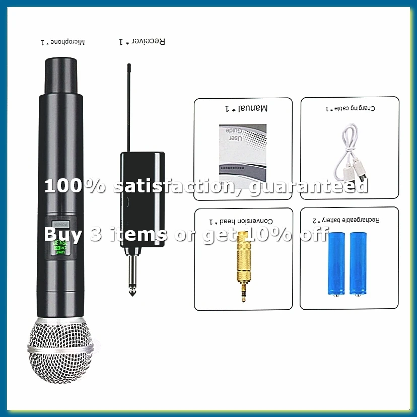 ●Wireless Microphone Professional UHF Recording Karaoke Handheld 1 Channel Lithium Battery for Stage Church School