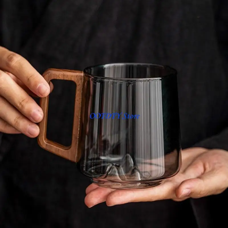 367A Unique 15Oz Glass Mugs Showcasing Miniature Mountain Landscape And Warm Walnuts Accent Dishwasher Safe Glass Cup