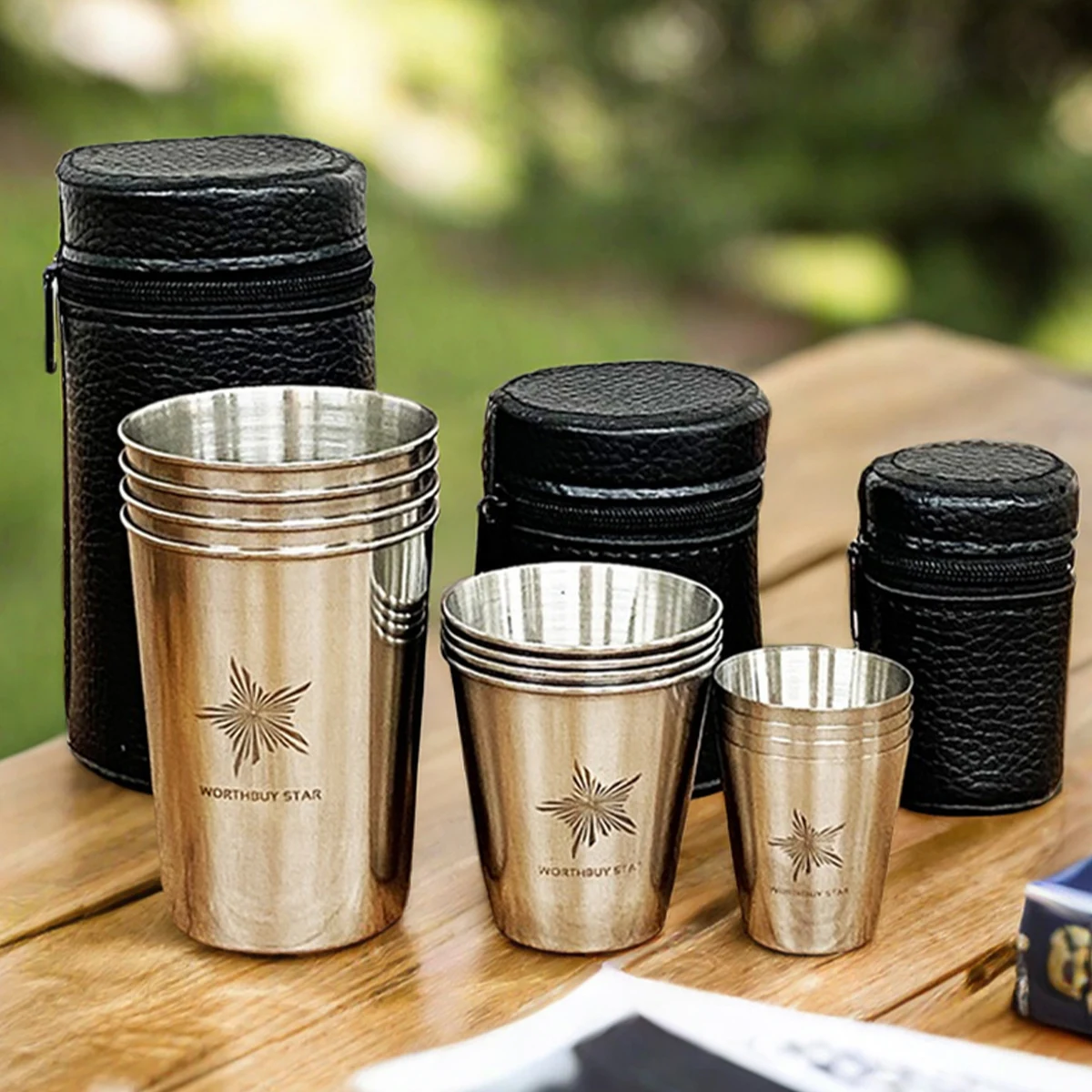 WORTHBUY Outdoor praktische Reise Edelstahl Tassen mit Fall tragbare Camping becher Whisky Weingläser trinken Tee becher