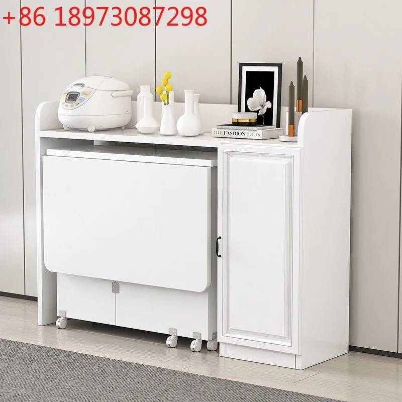 

Folding dining table household small apartment movable side cabinet combination dining table