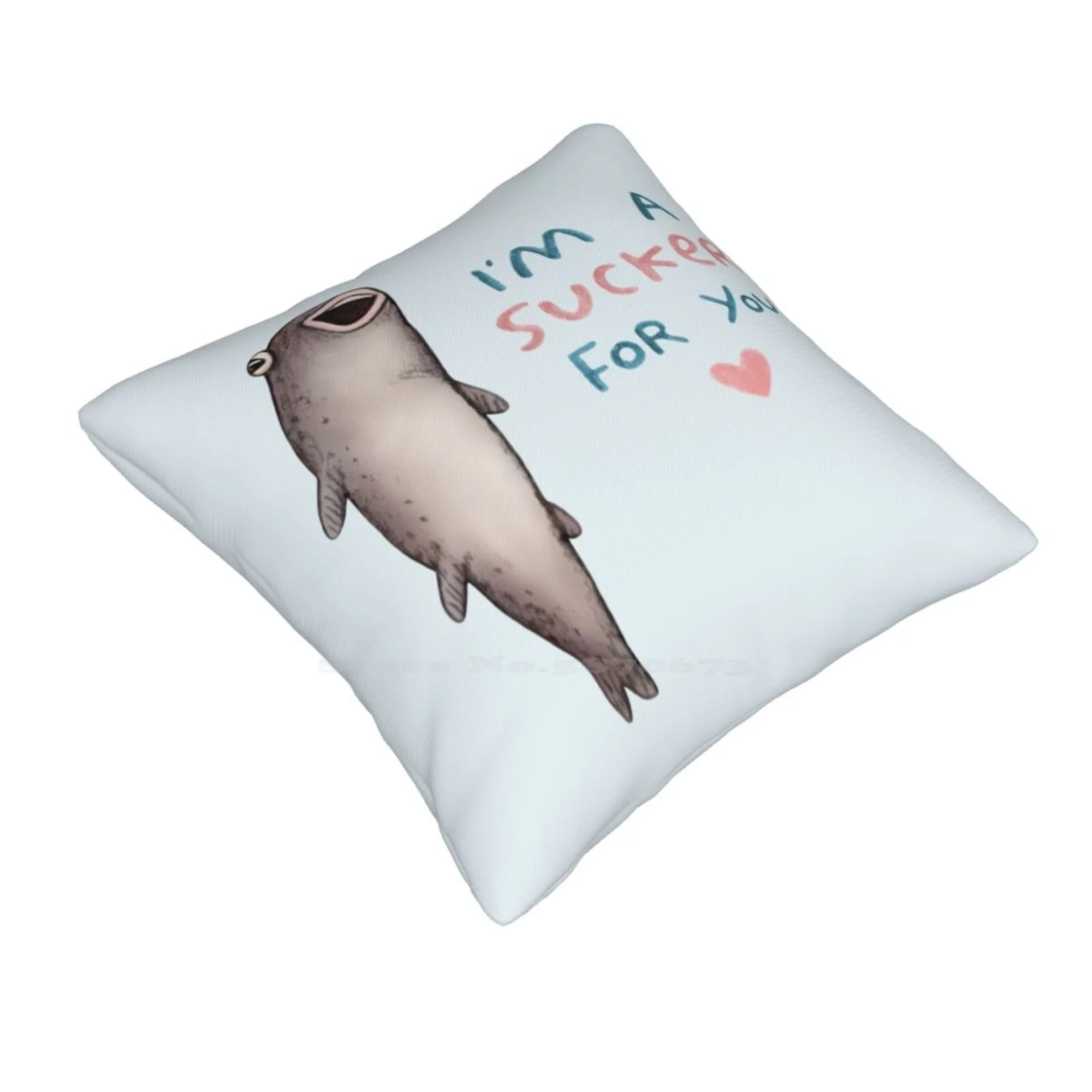 Suckerfish Funny Cute Decor Square Pillowcase Suckerfish Fishy Fishes Cute Kawaii Weird Strange Unusual Punk Goth Valentines