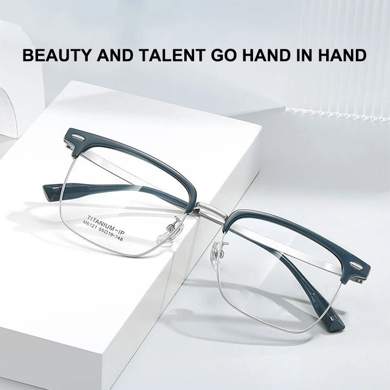 Men's Pure Titanium Full-Rim Glasses Frames Business-Casual Ultra-Light Browline Eyeglasses Simple Comfortable IP-Plated Eyewear