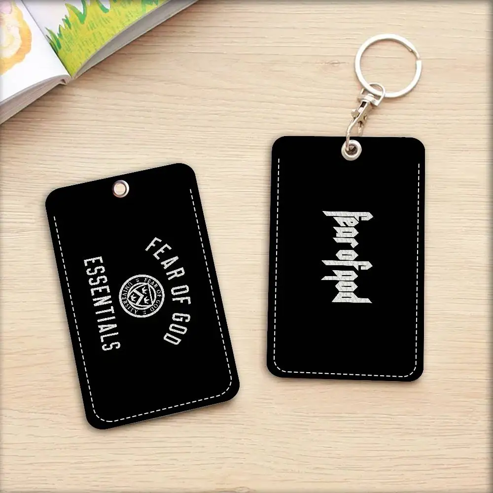 Fashion E-Ess-entials F-Fear-Of-G-God 1Pc PU Leather Card Holder Keychain Key Ring Door Lock Access Tags ID Card Case