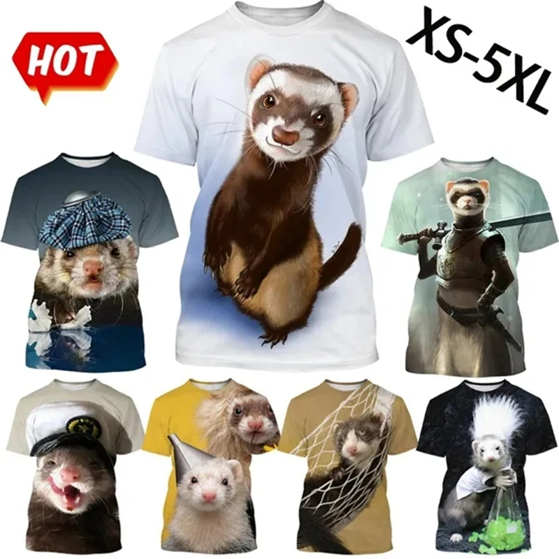 Cute Animal Ferret 3 D Printing Ladies T-shirt Summer Breathable Popular Casual T-shirt Unisex Round Neck Personality Tops Tees