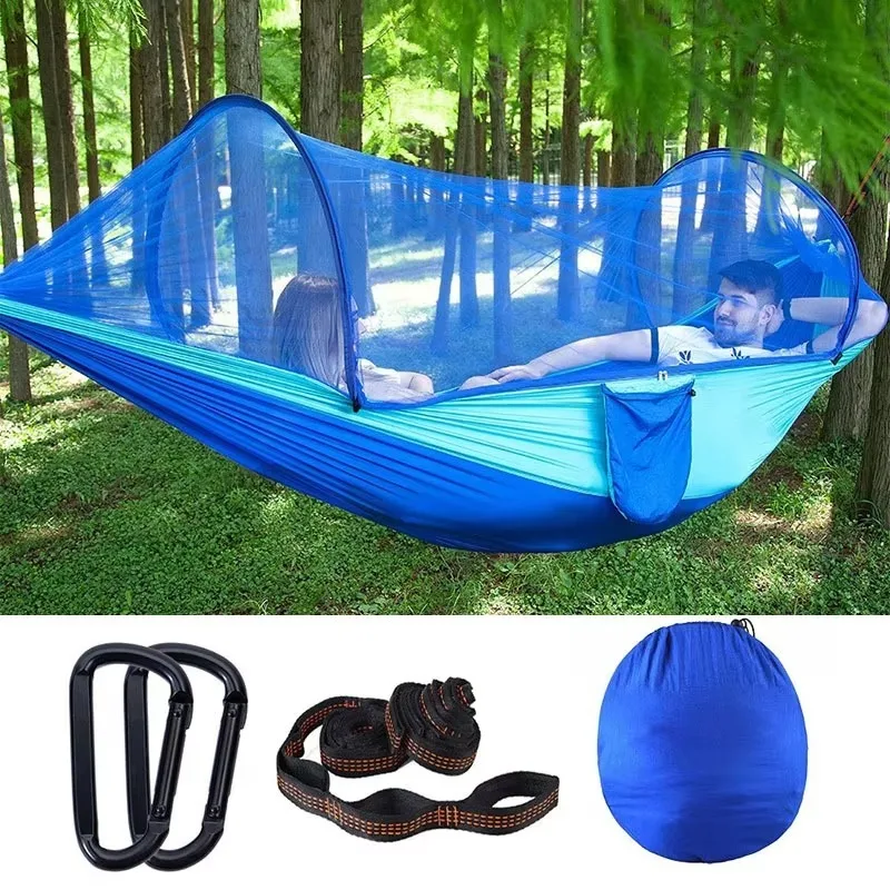 Hot Selling High Quality Outdoor Indoor Furniture Lightweight Anti-mosquito Foldable Quick Open Hanging Swing Hammock with Net