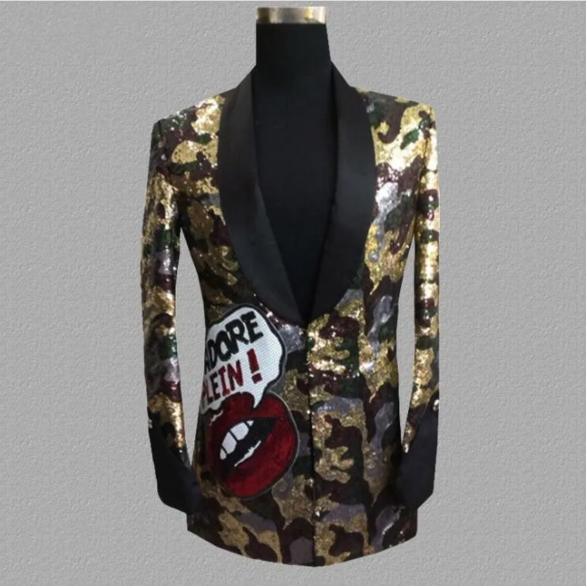 

New Fashion Leopard Sequin Blazer Coat Men Gowns Jackets Nightclubs Bars DJ Suits Male Singers Personality Trends Suit Overcoat