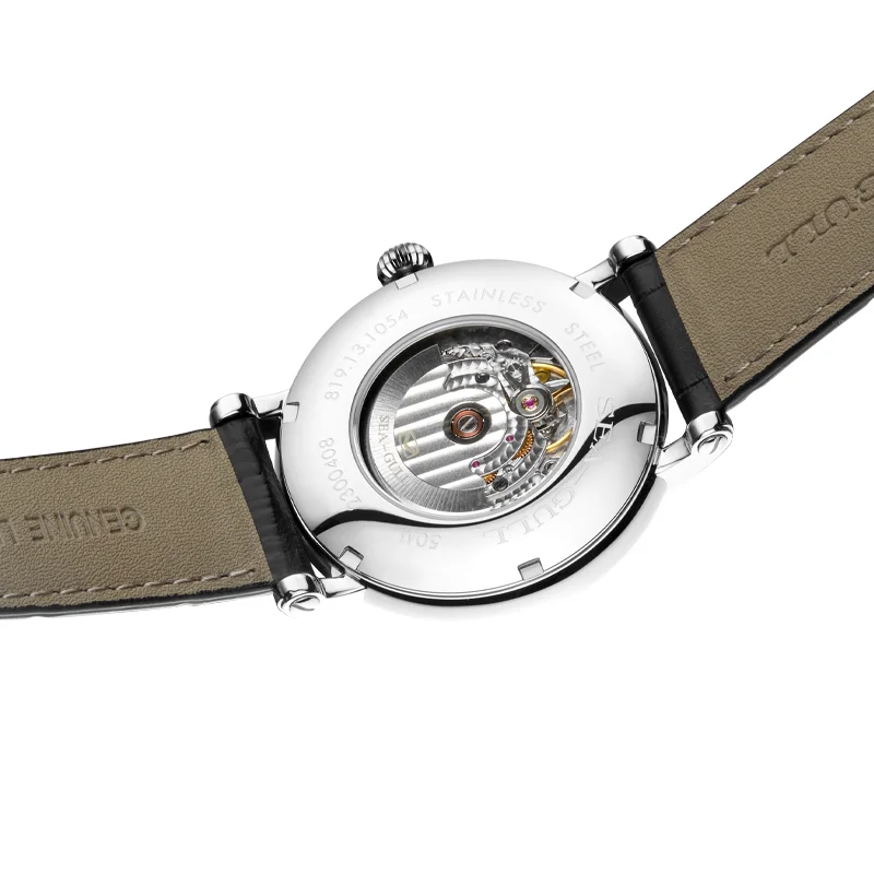 Seagull Men Mechanical Watch Automatic Business Dress Watch 40mm Leather Strap Timepiece Sapphire Calendar Daily Clock 1054 New