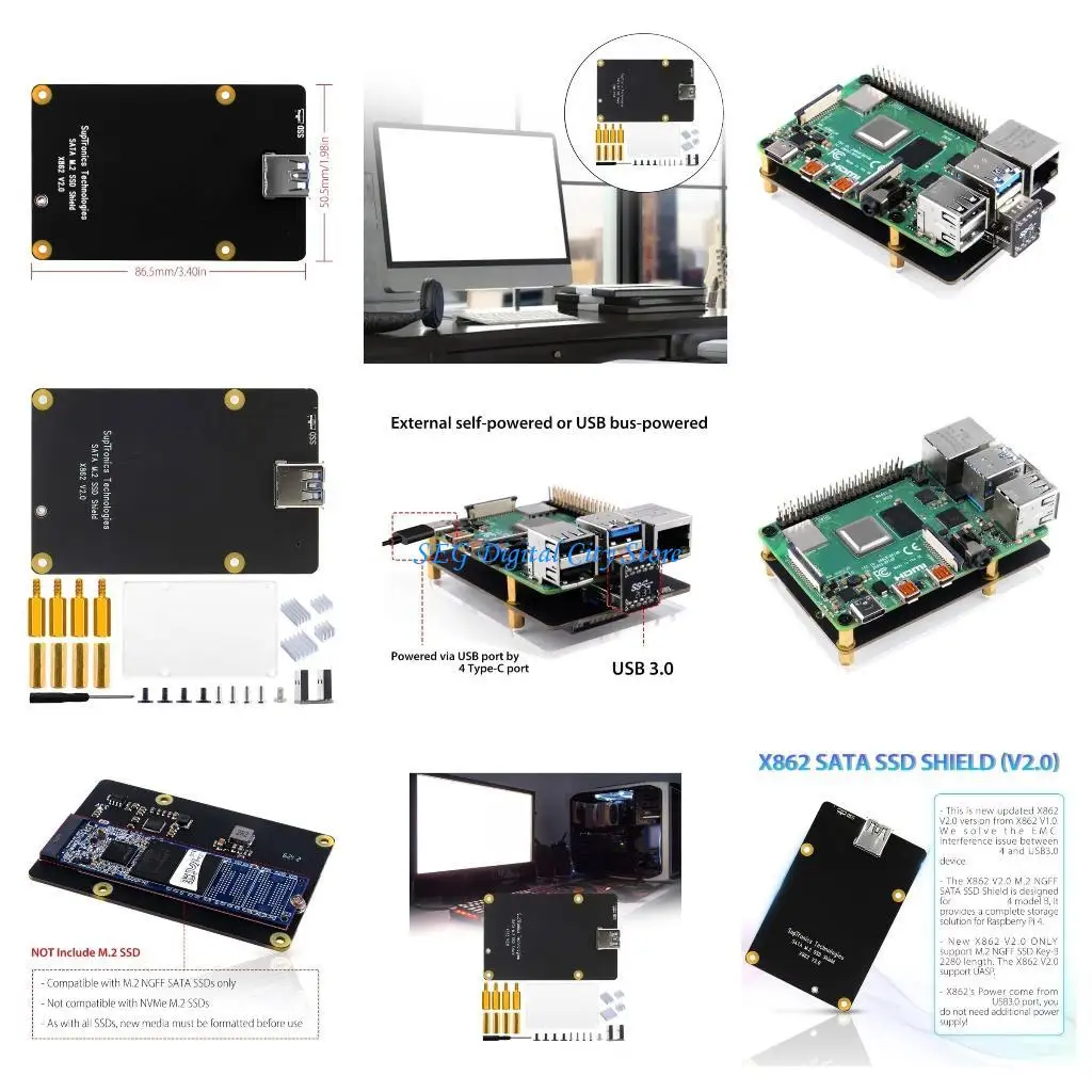 

U75B X862 V2.0 NGFF 2280 SSD Expansion Board ForRaspberryPi 4 Performances