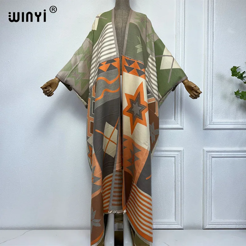 WINYI moda zimowa kimono dla kobiet Retro luźny płaszcz gruby ciepły długa sukienka modny kardigan bliskowschodni zima abaya