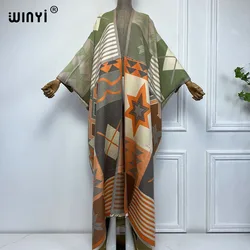 WINYI moda zimowa kimono dla kobiet Retro luźny płaszcz gruby ciepły długa sukienka modny kardigan bliskowschodni zima abaya