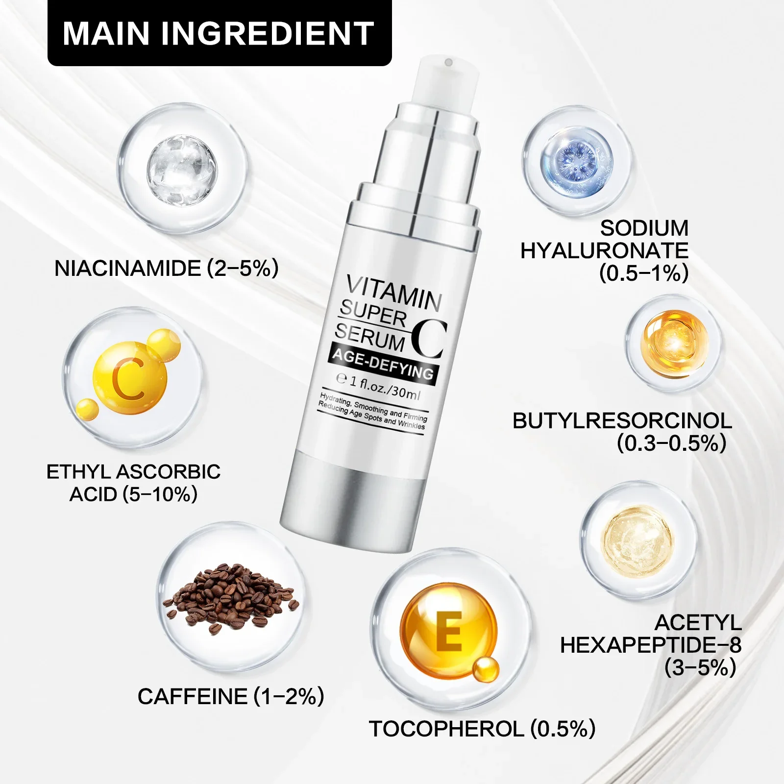 سيروم فيتامين C فائق 30 مل للعناية بالوجه مضاد للشيخوخة والتفتيح والترطيب مع النياسيناميد وحمض الهيالورونيك لجميع أنواع البشرة #2