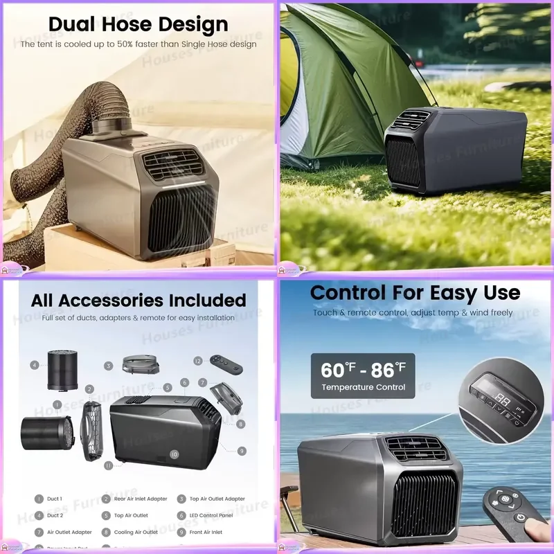 8000BTU Portable Air Conditioner Mini AC Unit 110V 220V 48V DC Low Noise Outdoor Camping Picnic Cooler Split Type Mobile