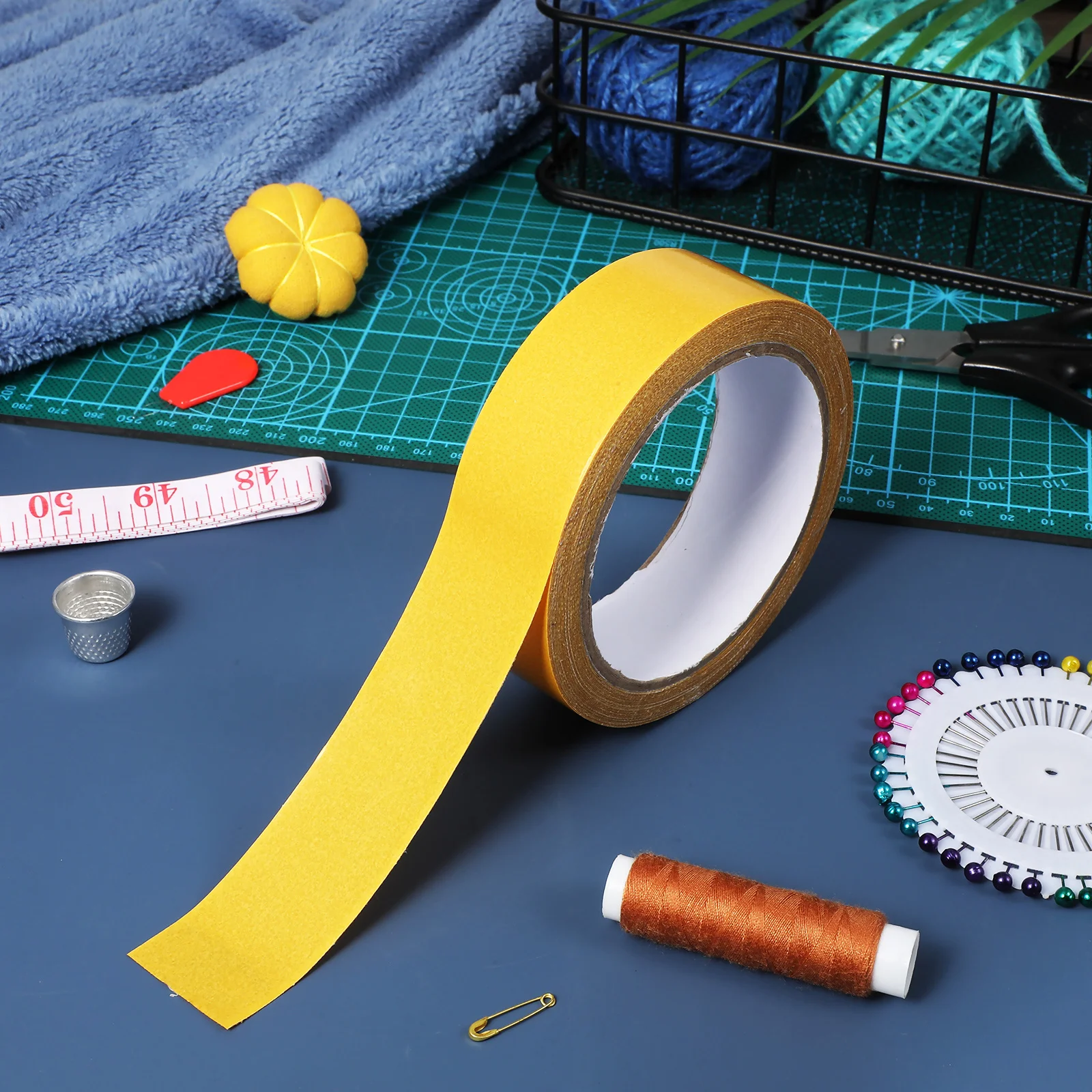 Double Sided Fabric Tape Heavy Duty Grid Design Strong Adhesion Easy to Use Carpets Curtains Mats Repairs Posters Multiple