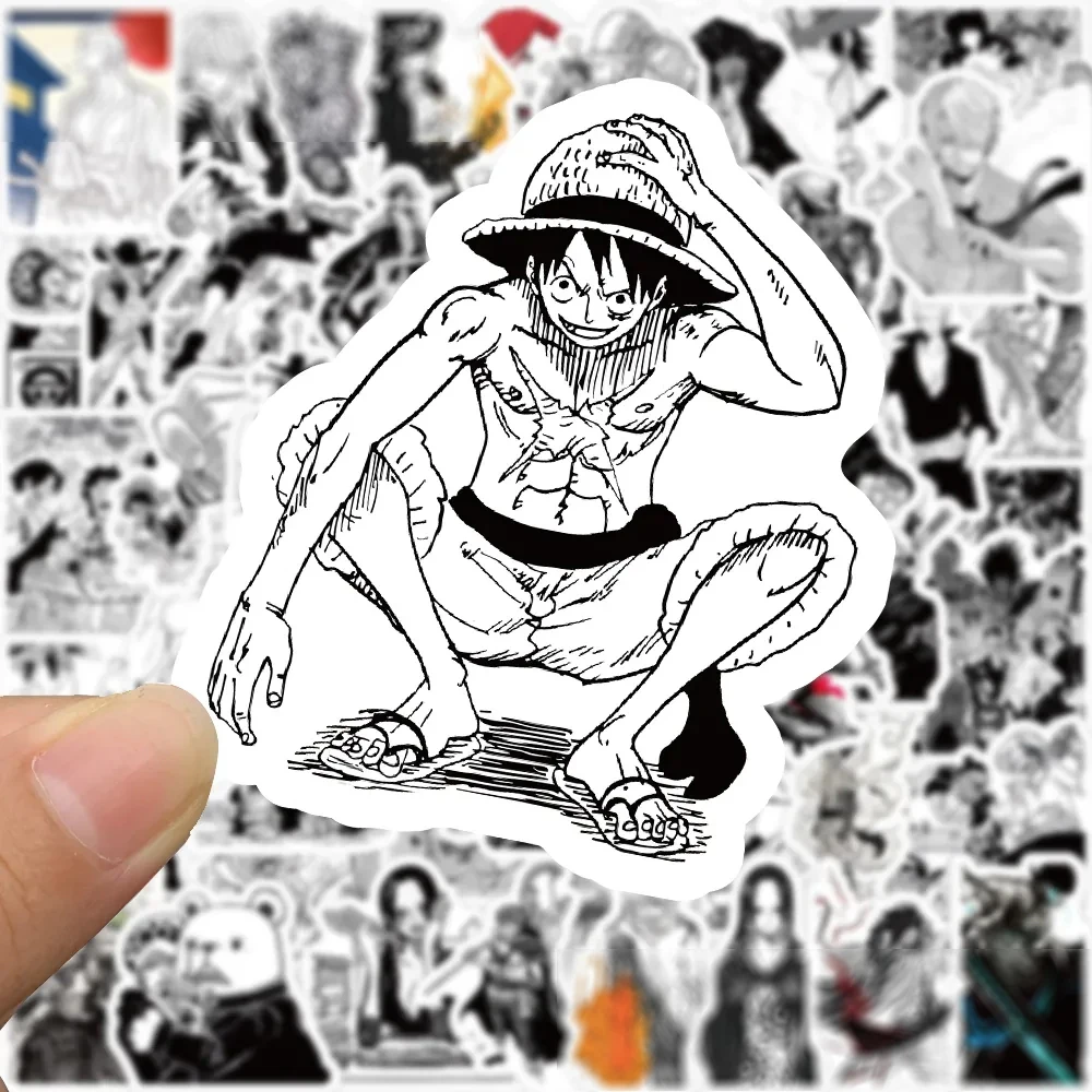 10/30/50/100pcs Cool Black White One Piece Anime Stickers Luffy Decals Laptop Skateboard Motorcycle Waterproof Sticker Kids Toys