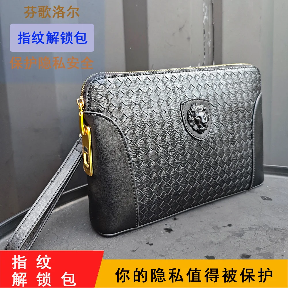 

Fingerprint Lock Anti-theft High-end Business Commuting Large Capacity Phone Holder Luxury Men's Clutch Trendy Leather Man Bags
