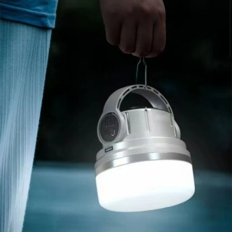 أضواء التخييم في الهواء الطلق ليلة مصباح معلق بارك عالية الطاقة فانوس التخييم الخيام مصباح 6000mah الطاقة الشمسية قابلة للشحن المحمولة