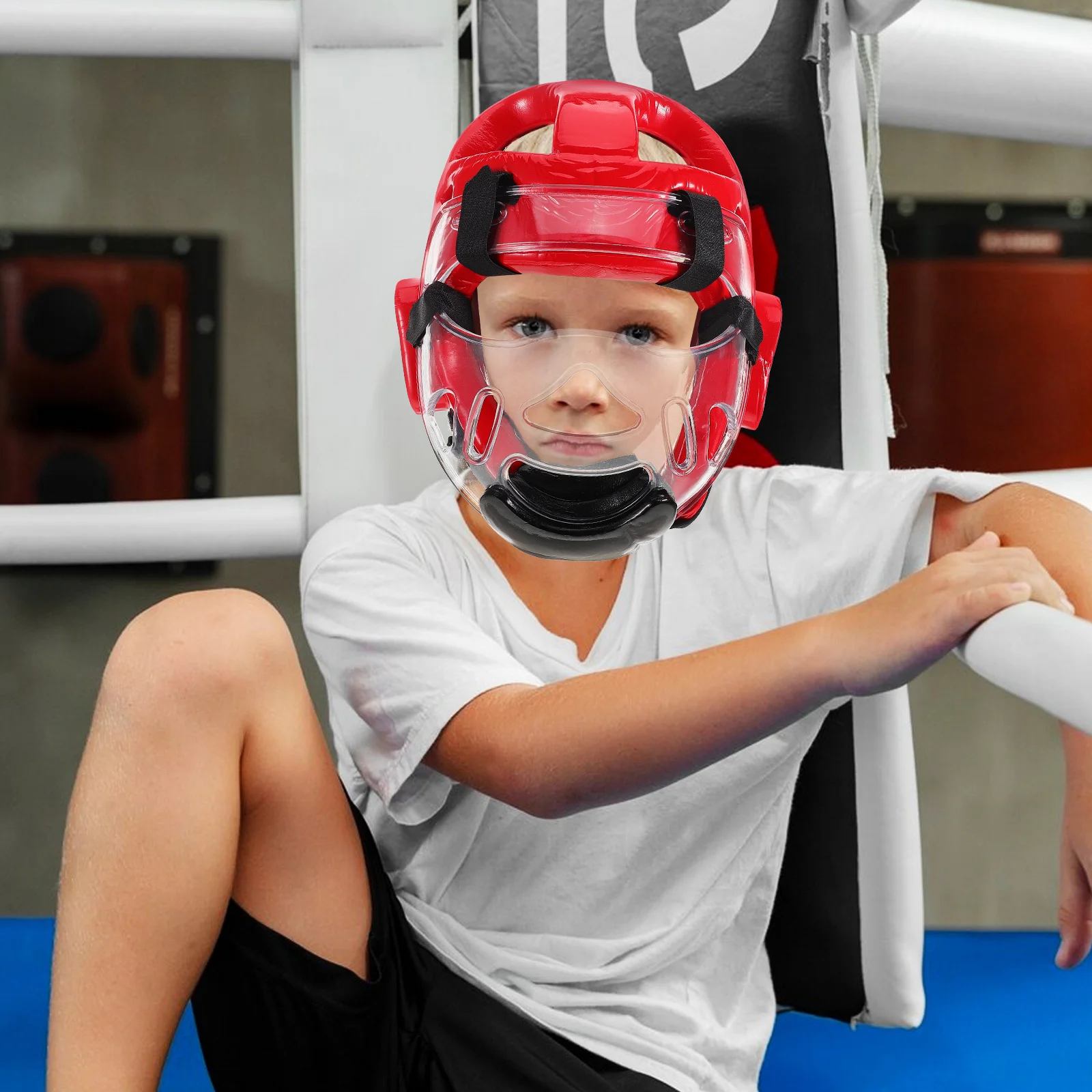 

Taekwondo Sparring Headgear Blue Protective Face Mask Adjustable Gear Karate Kickboxing Thai Training