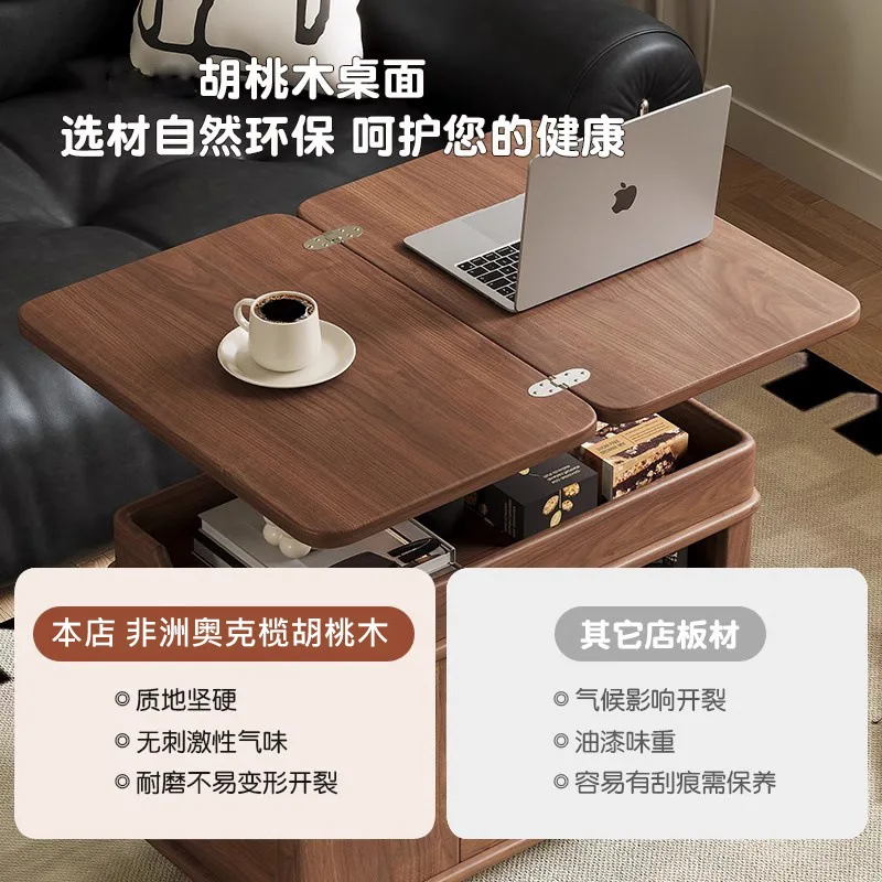 โต๊ะกาแฟไม้วอลนัททั้งชิ้นสไตล์ยุคกลาง โต๊ะกาแฟเคลื่อนที่สำหรับอพาร์ทเมนต์ขนาดเล็ก