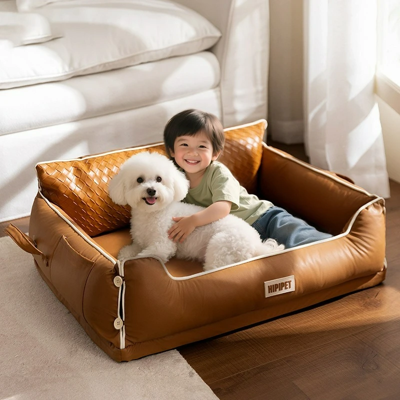 

Vegan Leather Dog Bed Certified Orthopedic PP Cotton Filling Non Slip Couch Mat Washable for Cat Dog