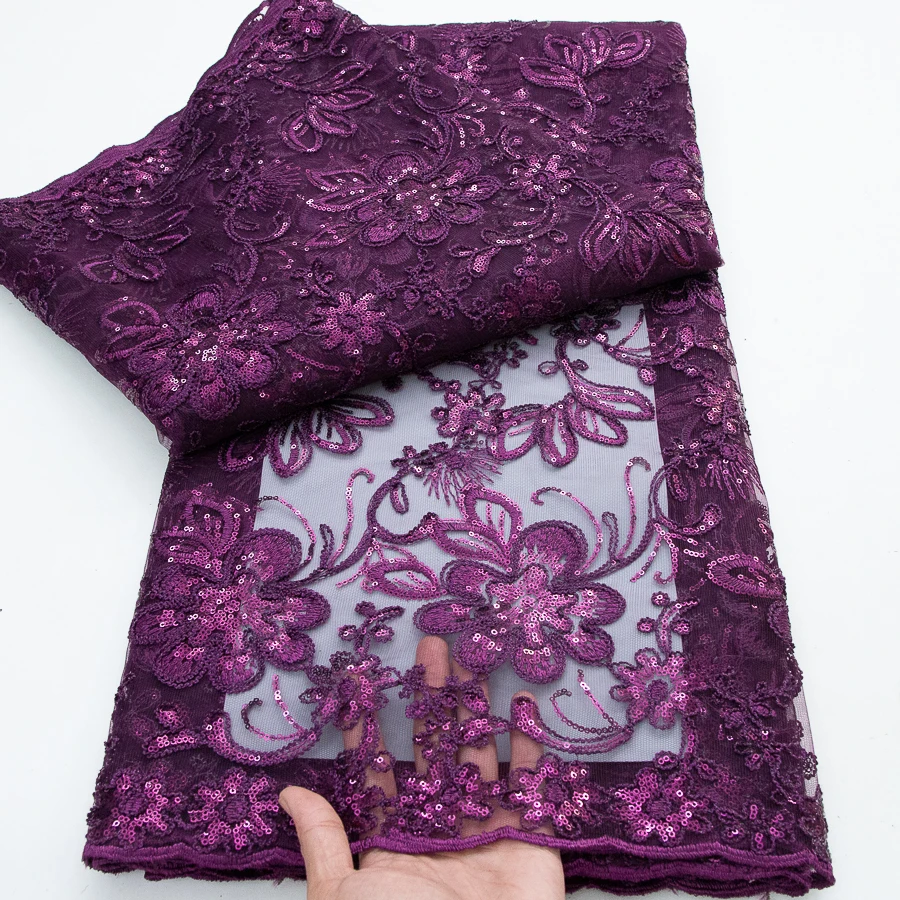 

2026 African Mesh Tulle Lace Fabric High Quality 5 Yards Embroidered Sequins French Net Lace Fabric for Women Wedding Dress Sew