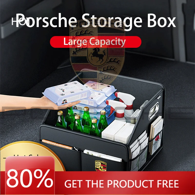 

Porsche Car Sticker Car Trunk Organizer Folding Storage Box Leather Accessories For Porsche Panamera Taycan 911 718 Macan Cayenn
