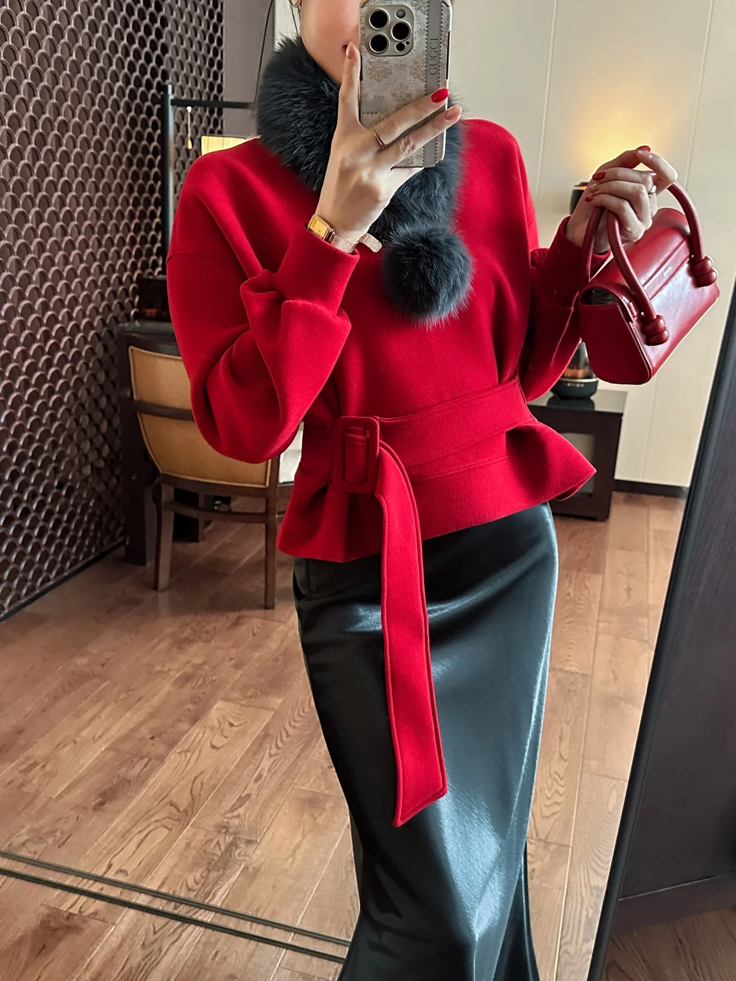 

New Year Special Series Lazy Aosphere Red Texture Sweatirt Women's Loose Fit Long Sve round Ne Pullover Thermal Clot...