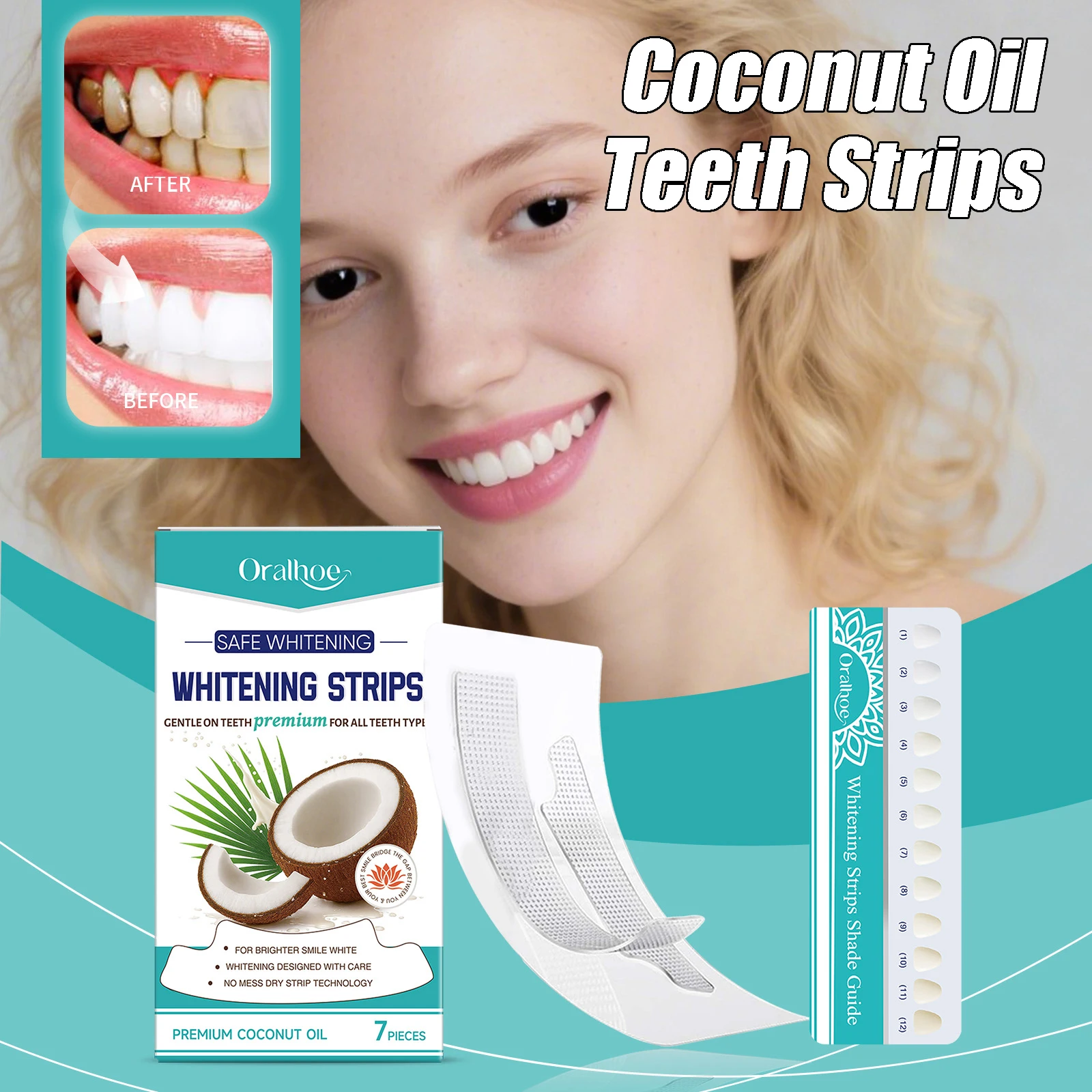 

Coconut Oil Teeth Strips Easily Removes Tooth Stains Yellow Teeth Long-Lasting Fresh Breath Oral Care Coconut Oil Teeth Strips