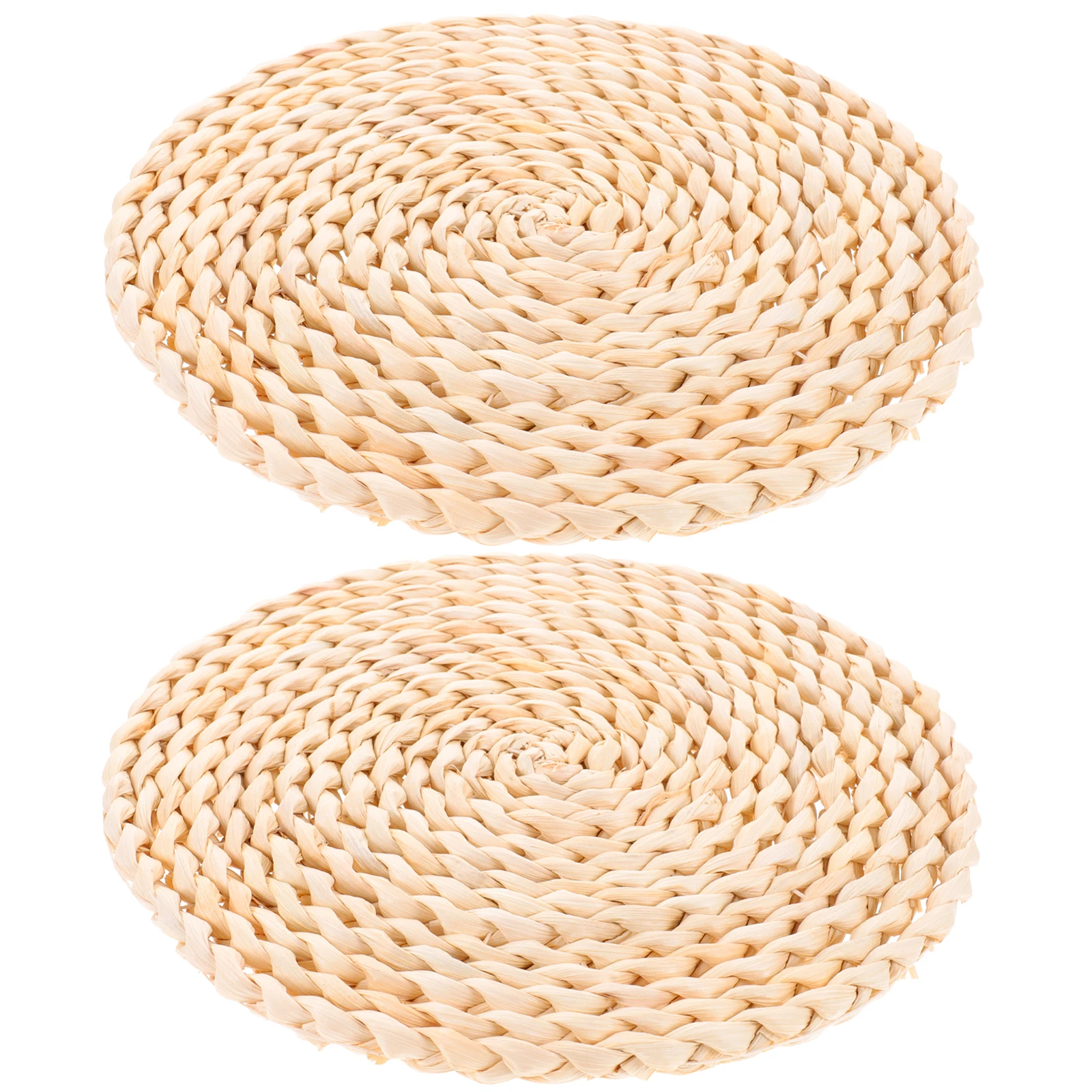 2Pcs Corn Husk Round Placemats Naturally Dyed Hand Braided Table Mat for Dining Room Decor Scratch Proof Woven Placemat Kitchen