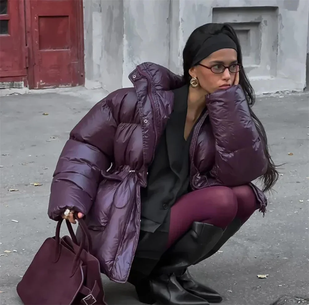 Vintage Bordeaux Dikker Gewatteerde Katoenen Jas Met Capuchon Dames Winter Stand Kraag Rits Volledige Mouw Jassen Vrouwelijke Straat Bovenkleding