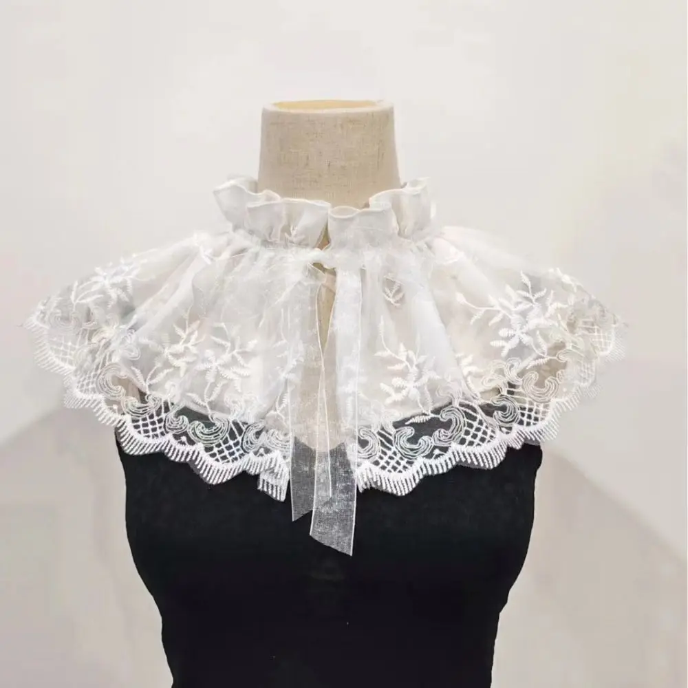 Cape Embroidered Lace Fake Collar Small high collar Embroidery Blouse False Collars Floral Double-layer Flower Scarves