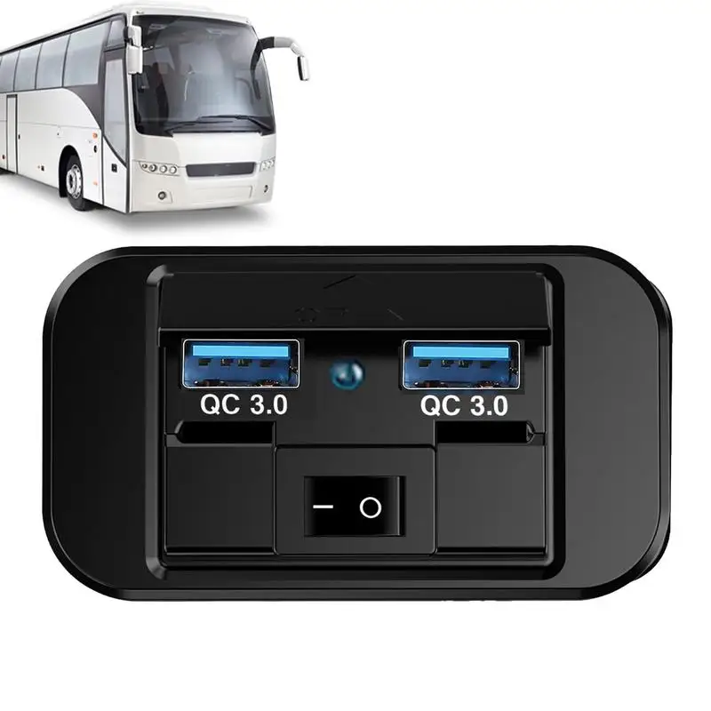 12 Volt USB Outlet Panel Fast Charge 2 USB Charger Socket QC3.0 Waterproof Quick Charger Power Adapter With LED Light For Bus