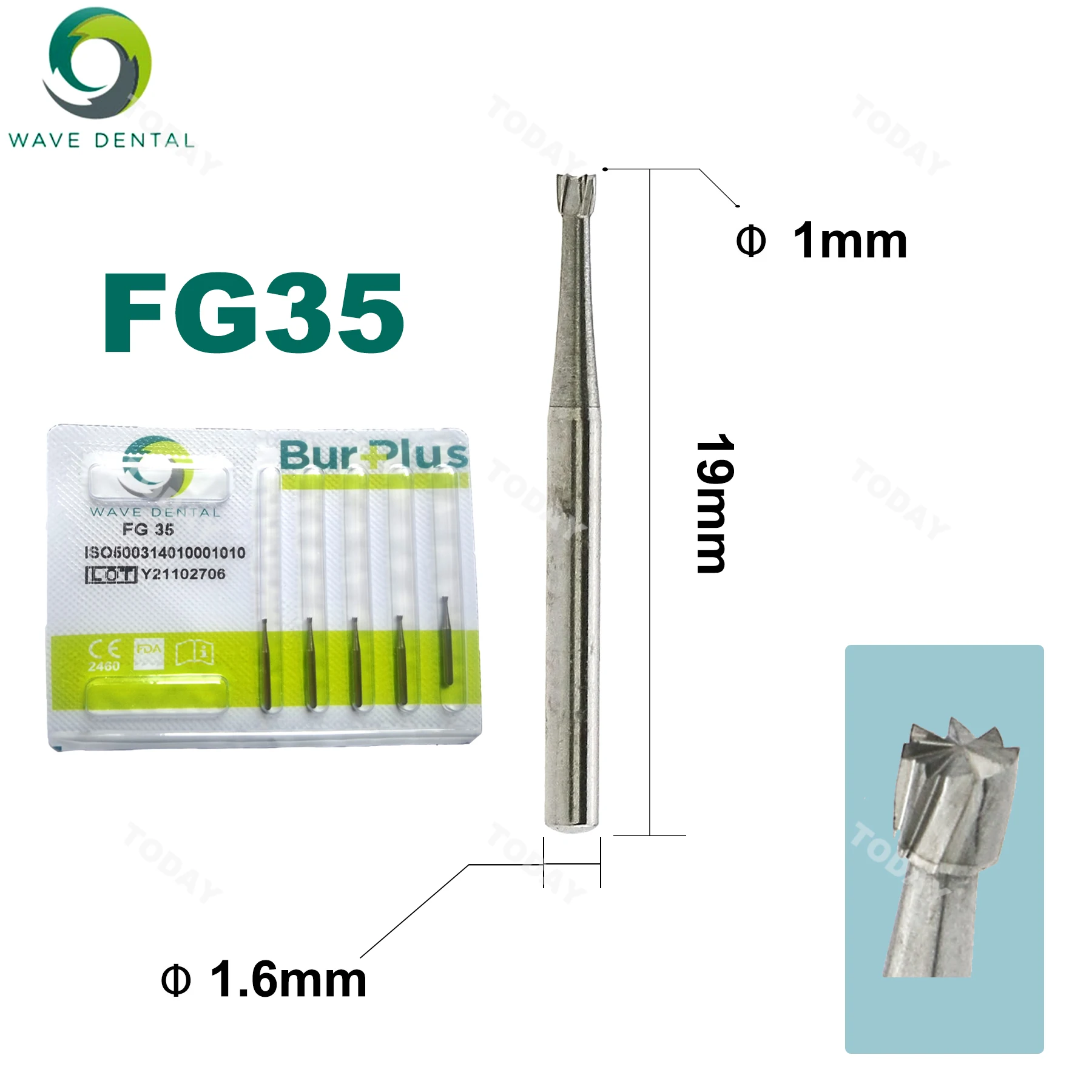 PRIMA ONDA Brocas Dentárias Tungstênio Carbide Bur Invertido Cone Cabeça Para Alta Velocidade Handpiece FG 34/35/36 5 Pcs/Pack