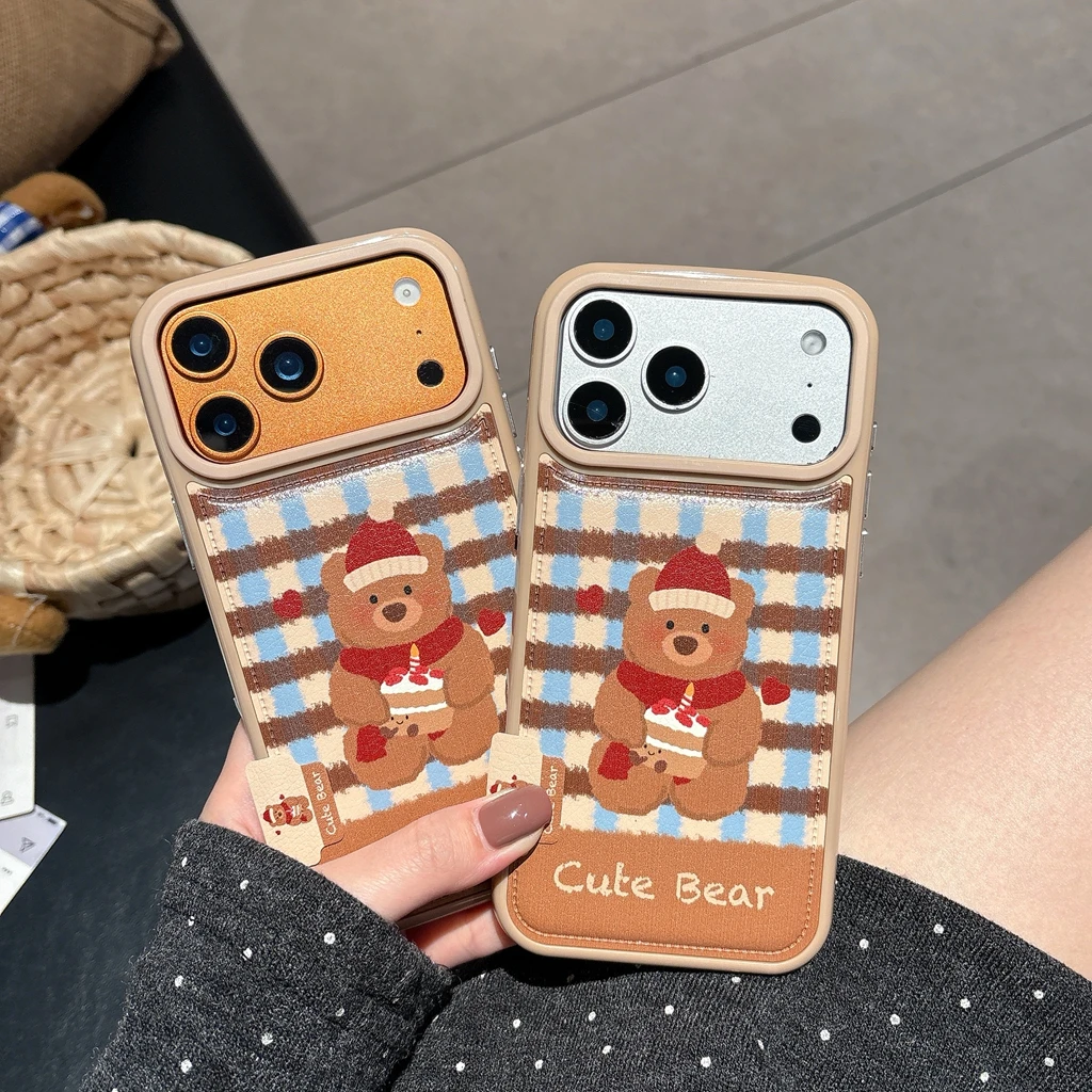 

Забавный милый маленький медвежонок, торт на день рождения, цветная полоса, чехол для телефона из искусственной кожи для iPhone 17, 16, 15, 14 Pro Max